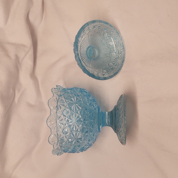 VERY RARE Candy Dish Vintage Fenton L.G. Wright Ice Blue Glass Daisy Button MCM - Picture 4 of 11